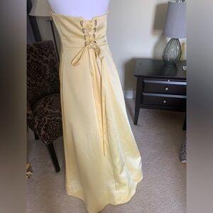 Anthropologie-Strapless Pale Yellow Lace-Up Gown